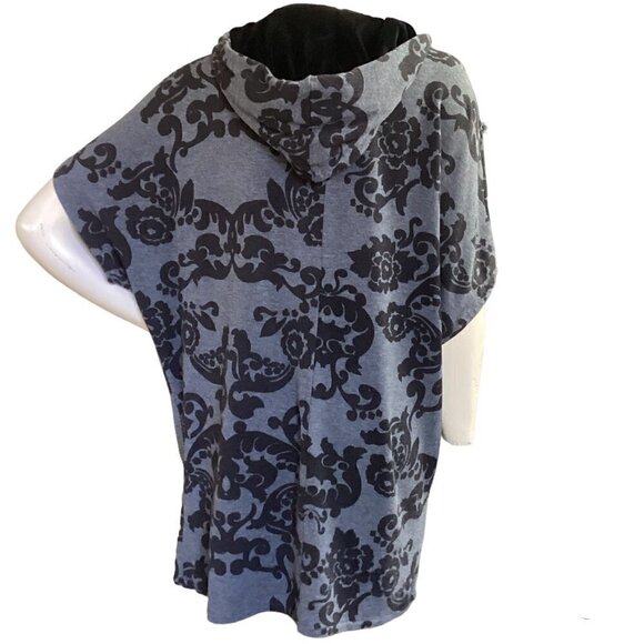Soma Divine Terry Pocket Poncho Tunic XS Black Gray Floral Hood Oversize 161D - Picture 5 of 8
